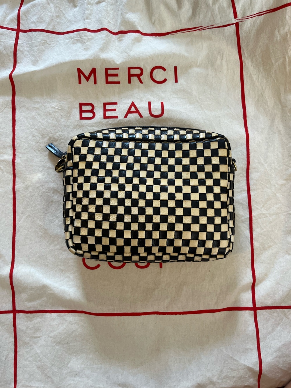 Checkerboard Black and White Woven Crossbody Bag